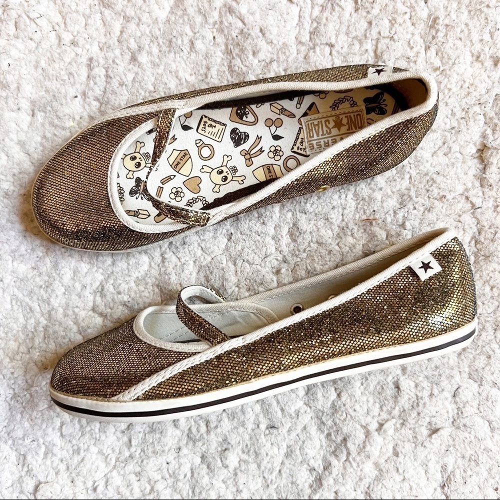 Converse One Star Metallic Gold Slip On Mary Jane Sneakers Size 5.5